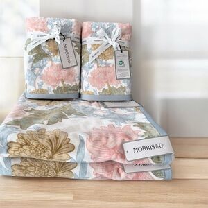 6 Pc William Morris chrszantemius Velour Bath Hand Towel Set pink Blue…